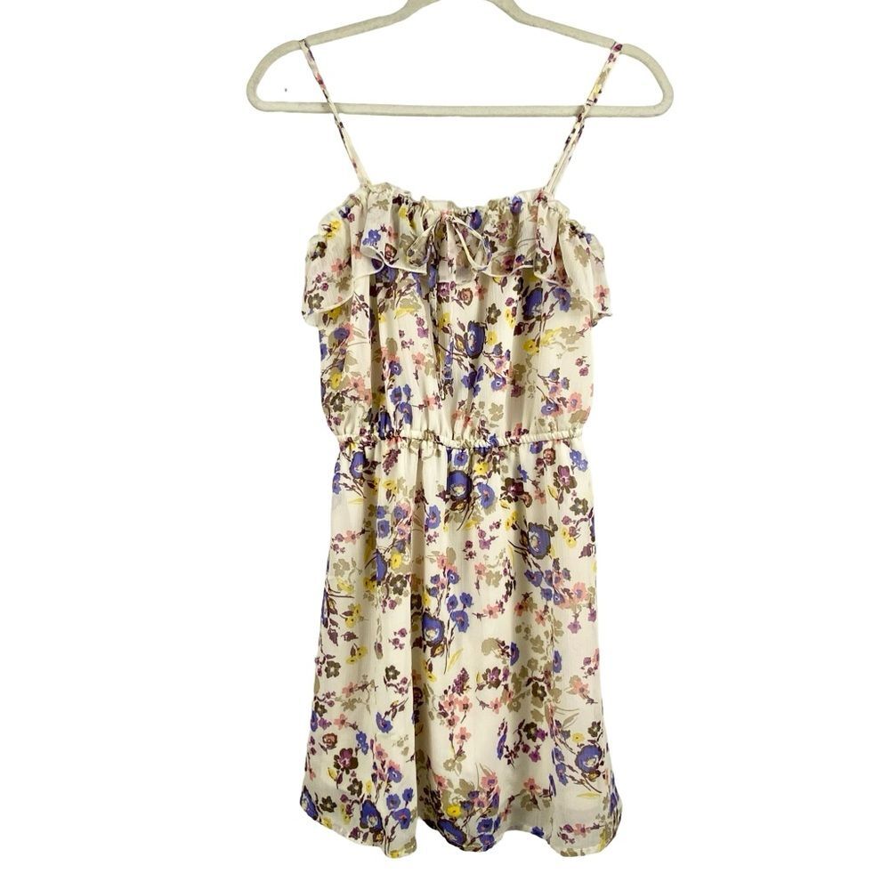 Mossimo Floral Ruffle Spaghetti Strap Midi Sundress Cream Size M